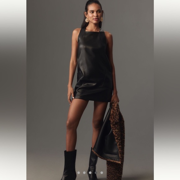NWT new large Anthropologie Maeve sleeveless faux leather shift dress black - Picture 15 of 17